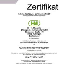 Zertifikat DIN EN ISO 13485 neu